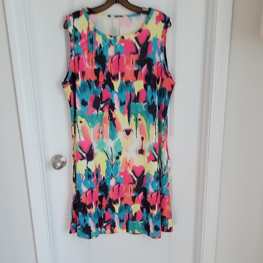 Pink and Blue Sleeveless Sundress with Crew Neck